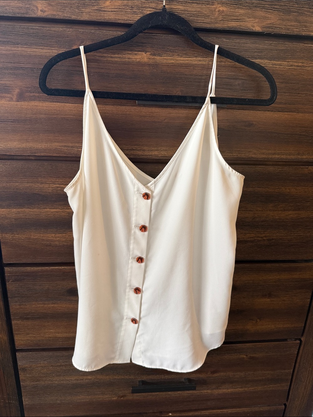 LOFT Cream V-Neck Button-Front Spaghetti Strap Cami